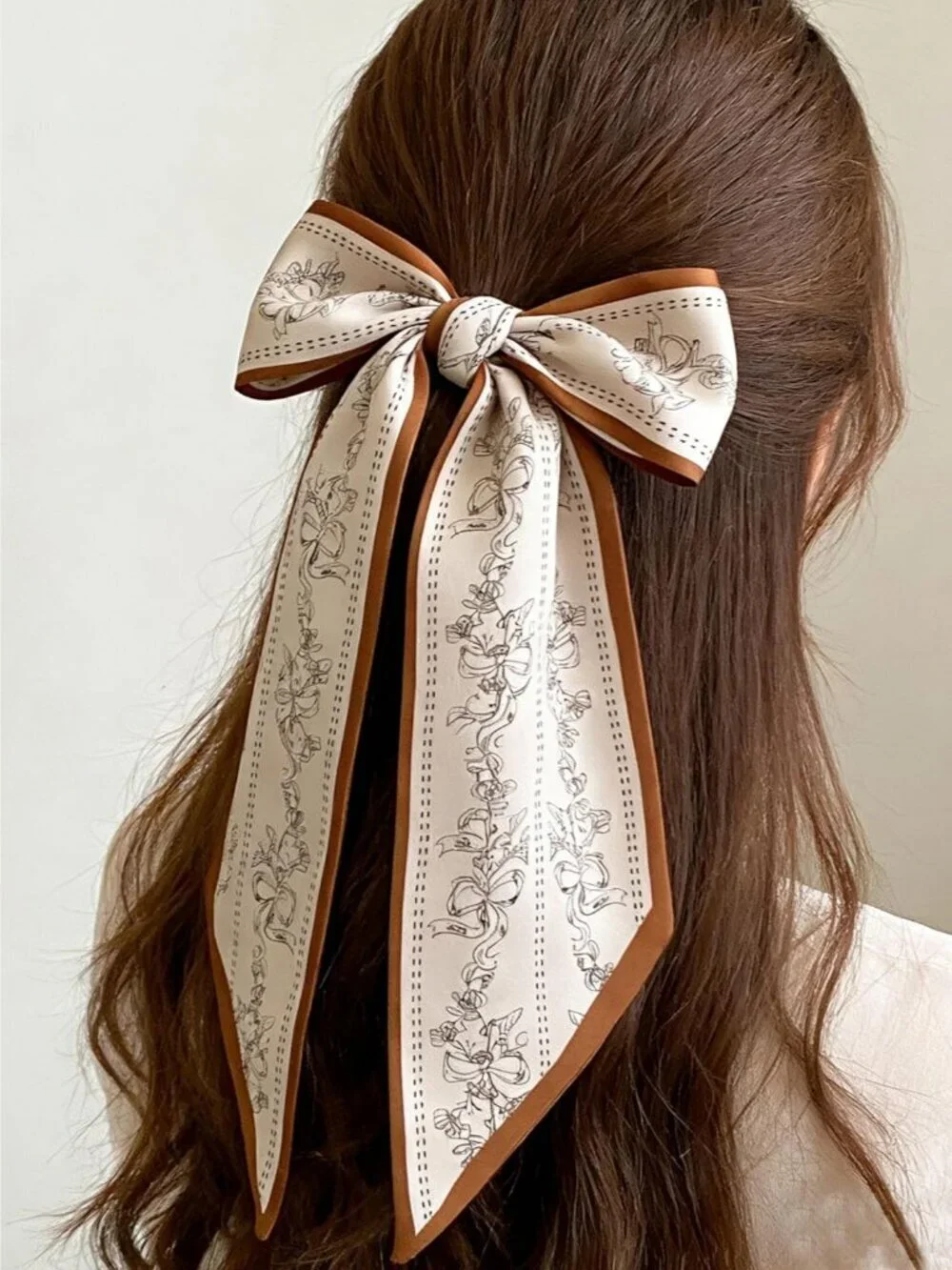 Women's White Black Line Flower Khaki  Elegant Oblique Angle Scarves Bag Scarfs